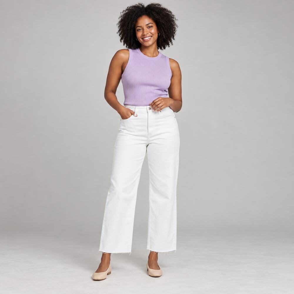 J.Crew Jeans WMNS 29 White Slim Wide Leg High Rise Raw Hem Stretch Coastal Chic